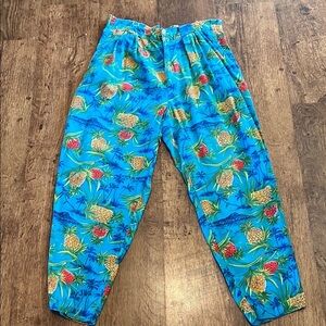 GAP Blue and Yellow Casual Pants with Playful Pineapple  Design